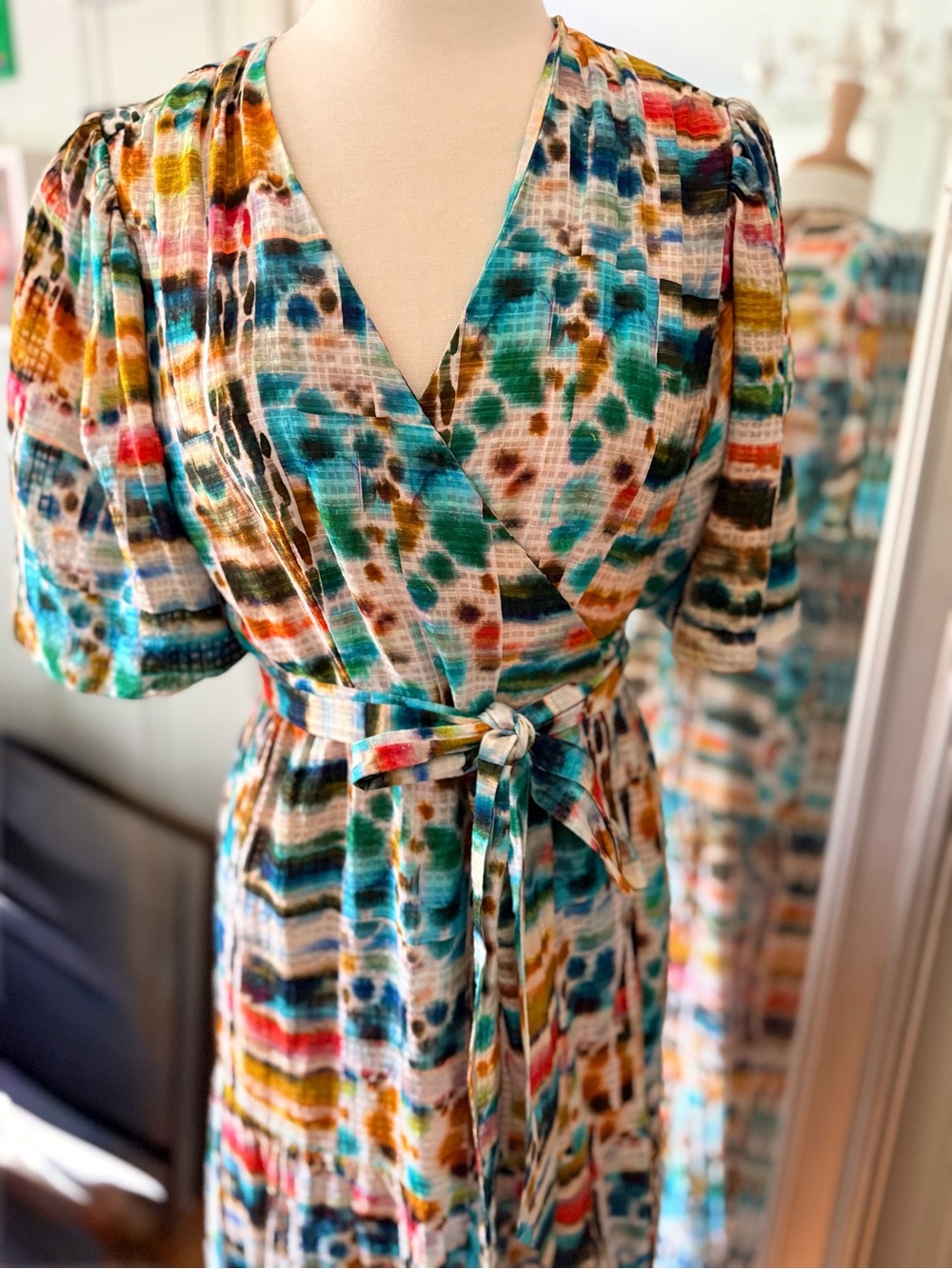 Marie Oliver Multicolor Lined Wrap Maxi Dress